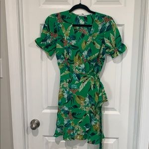 Tropical Print Wrap Dress